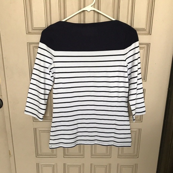 Merona T Shirt SzXS Blue/White Stripe Contrast Yoke 3/4 Sleeves NWT - Picture 8 of 8